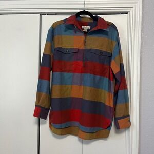 Eddie‎ Bauer Womens Colorful Plaid 1/2 Zip Shirt Jacket Medium Cotton